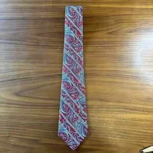 Christian Dior Made in USA Italy Woven Fabric Pasley Tie Red EUC Silk